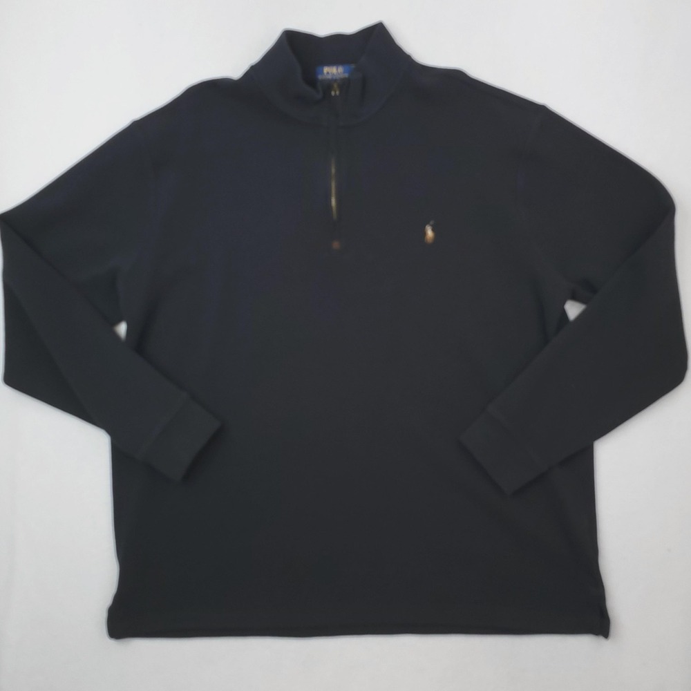 Polo Ralph Lauren Sweater Mens 2XLT Blue Quarter Zip Pullover Mock Neck Pony